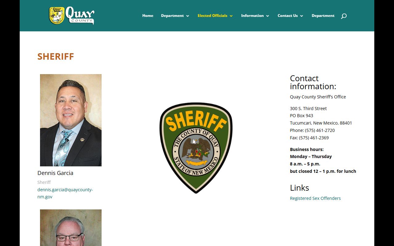 Quay County inmate records sheriff office contact page