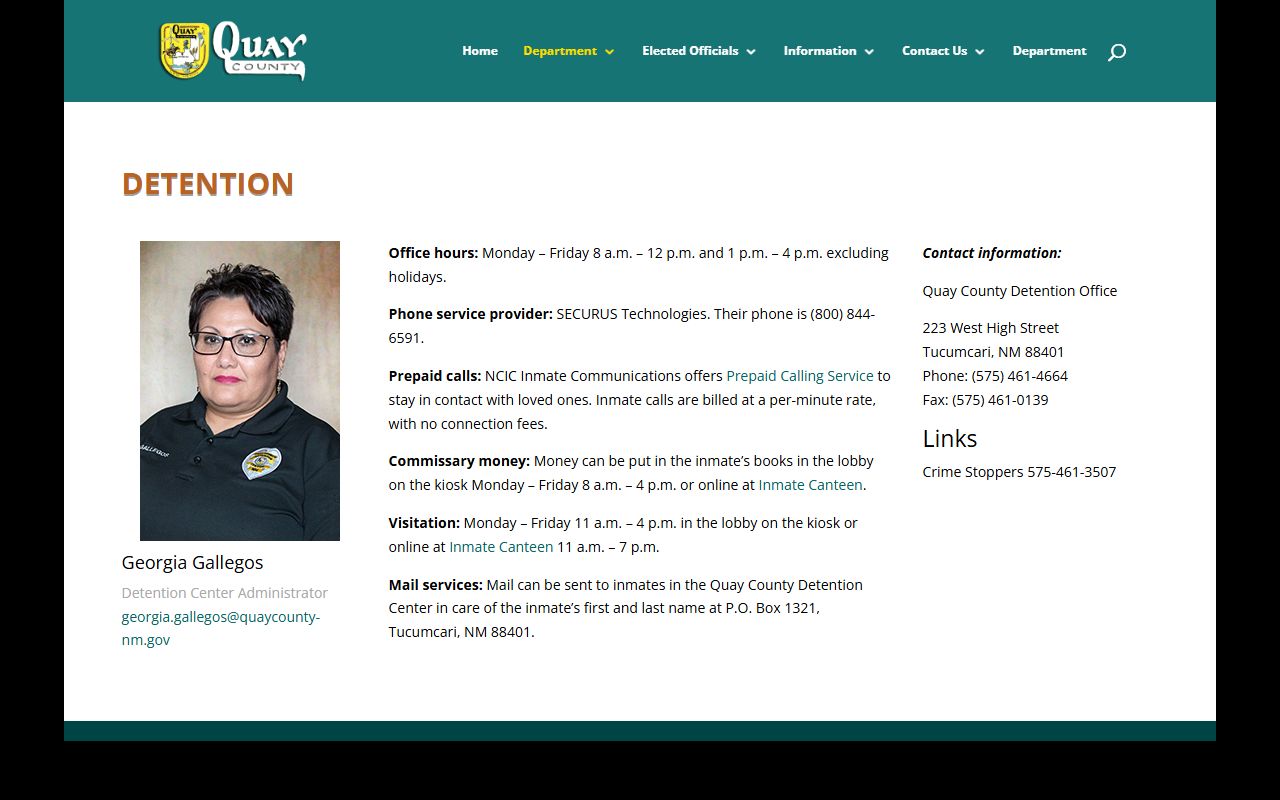 Quay County Detention Center inmate population contact and jail service page