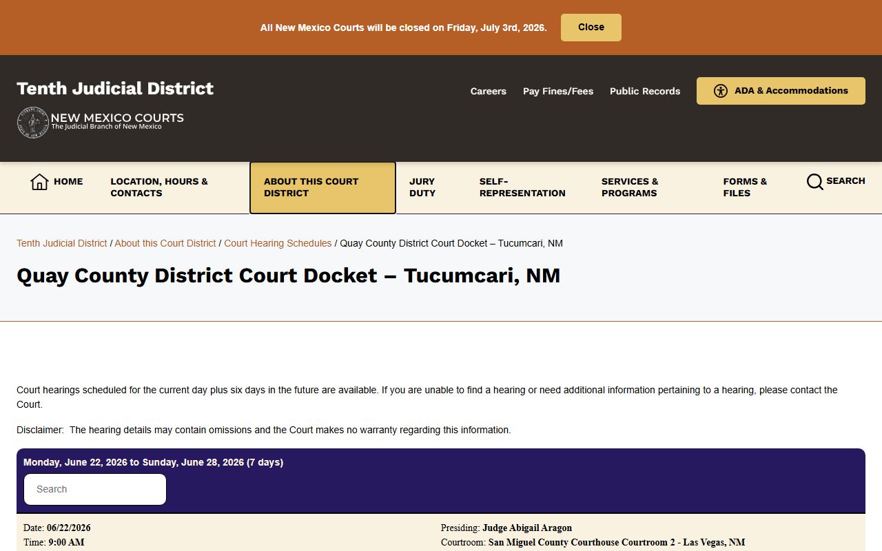 Quay County court records after arrest district court docket page